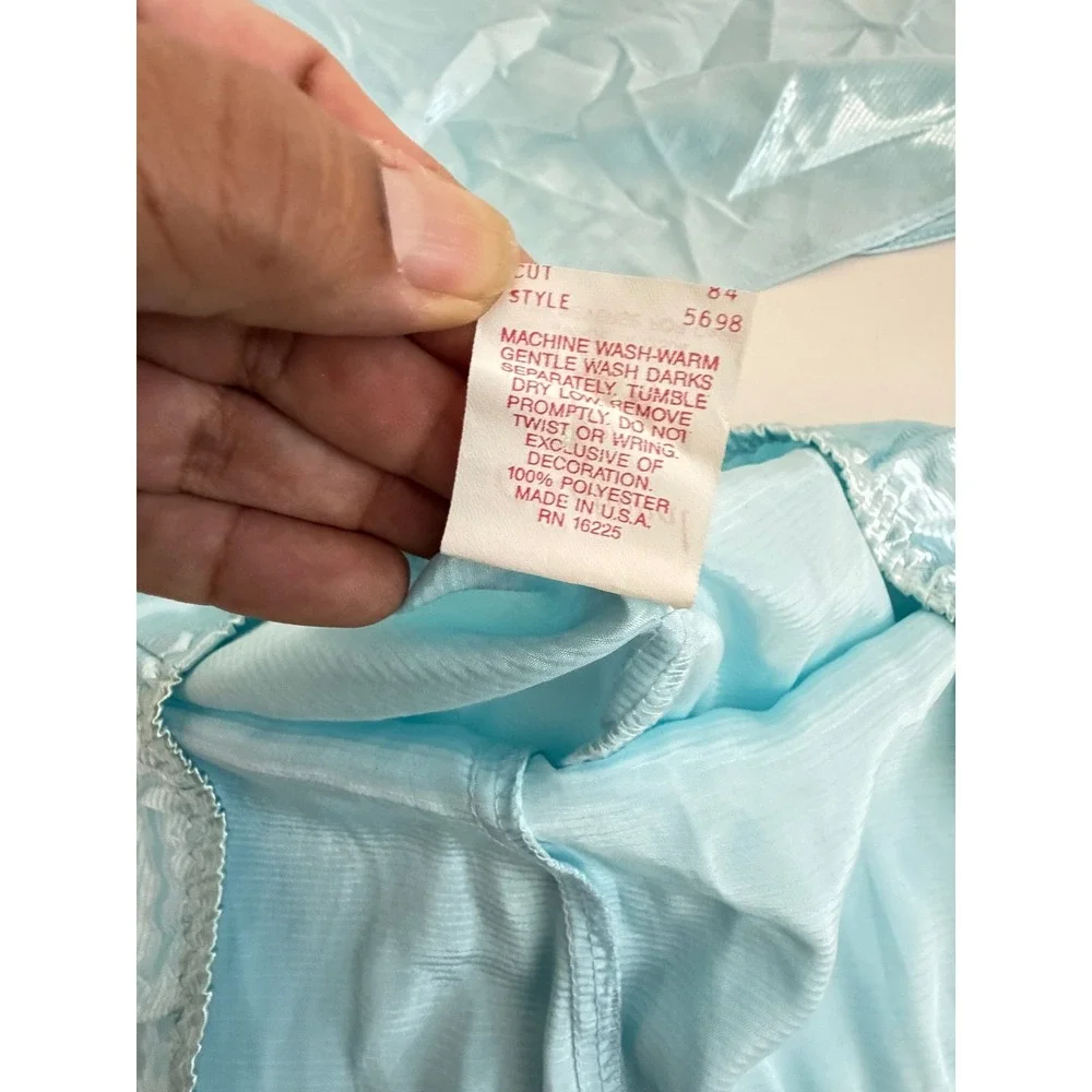 Vintage National Corset Lingerie Set Blue Satin Camisole Tap Shorts USA Made M